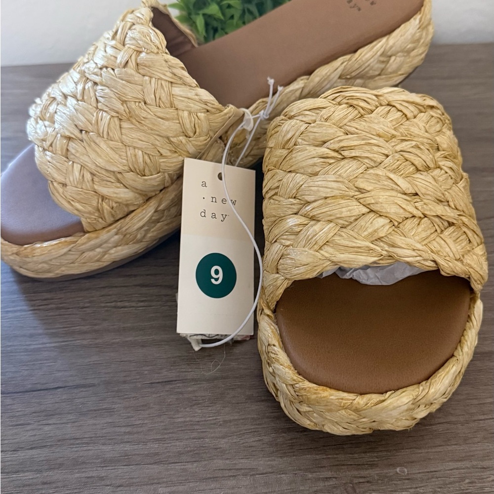 Women's Casey Braided Raffia Platform Slide Sandals - A New Day™ Beige - Picture 3 of 5